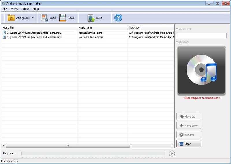Android music app maker Screenshot