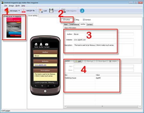 author information customization for Android magazine app maker