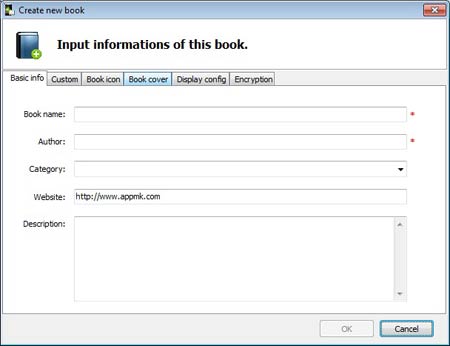 create new book config window