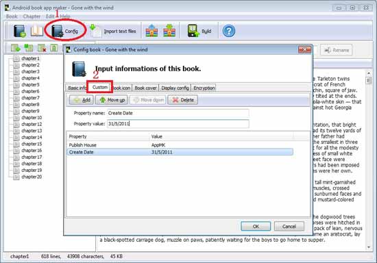 config customize book properties